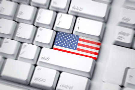 Computer keyboard with an American flag button. Happy Labor Dayの写真素材