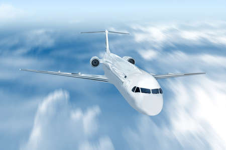 Airplane flying in the air with a blue sky scene
