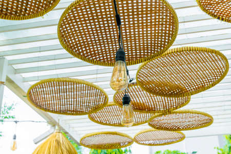 Hanging lamp with unique ornate on the ceilingの写真素材