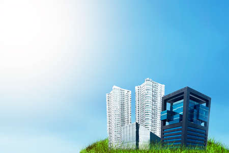 Land with buildings and apartments with a blue sky background. World Habitat Dayの写真素材