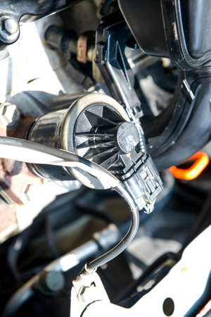 Detail of engine car inside the car hoodの写真素材