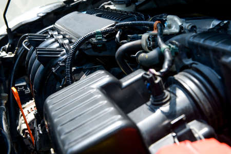 Detail of engine car inside the car hoodの写真素材