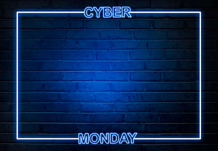Cyber Monday text from an electric lamp on the wall with a frame for copy space. Cyber Monday conceptの写真素材