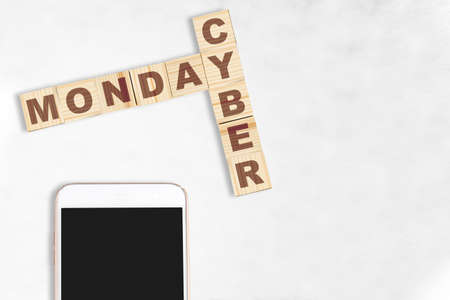 Cyber Monday text on the wooden cube on the desk. Cyber Monday conceptの写真素材