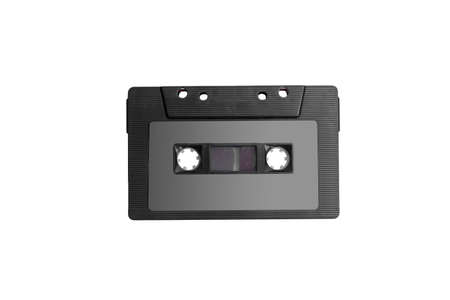 Close up view of old audiotape cassette isolated over white background