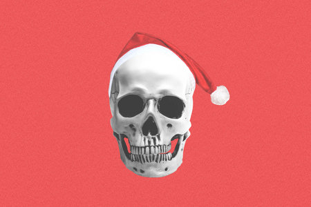 Collage of zombie head with santa claus hat. Collage art conceptの写真素材