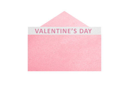 Opened pink envelope with Valentines Day text isolated over white background