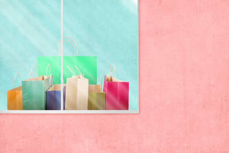 Shopping bag on the display inside the store