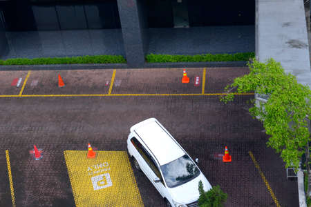The parking area on the office building in the city