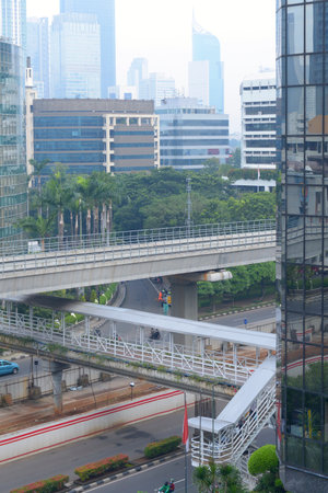 Jakarta city skyline with urban skyscrapers in the day. Jakarta, Indonesiaのeditorial素材