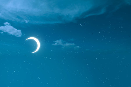 Crescent moon on the nightの写真素材