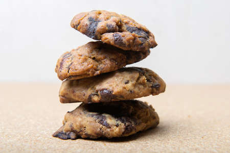Stack of chocolate cookies on the table