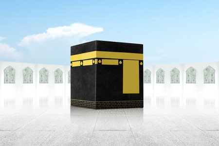 The holy Kaaba with blue sky backgroundの写真素材