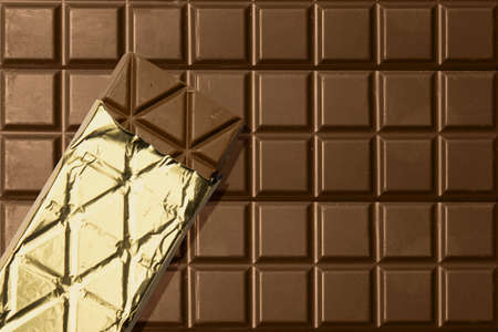 Wrapped chocolate bar with chocolate bar background