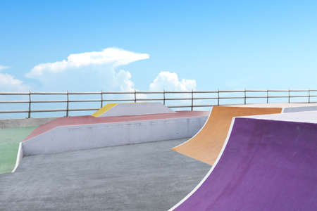 Skate or BMX playground with blue sky backgroundの写真素材