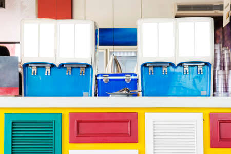 Drink dispenser with ice box on the restaurantの写真素材