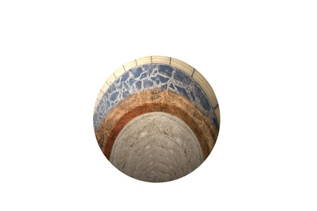 Underground soil layer of cross-section earth with concrete on the top with white background