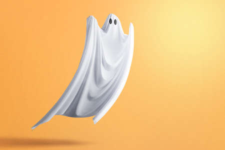 White ghost haunting with a colored background. Halloween conceptの写真素材