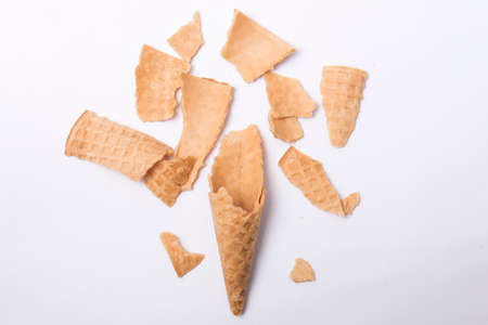 Crunchy ice cream cone isolated on white backgroundの写真素材