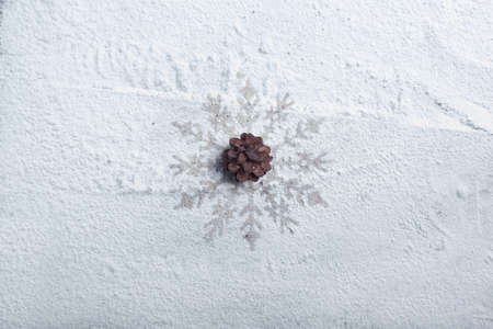 Pinecone on the snow. Christmas decoration