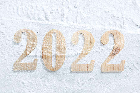 2022 on the snow. Happy New Year 2022の写真素材