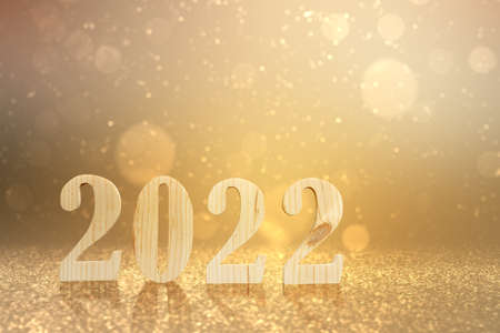 2022 with blurred light background. Happy New Year 2022