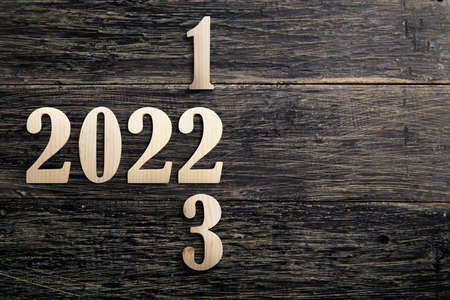 2022 on wooden background. Happy New Year 2022の写真素材