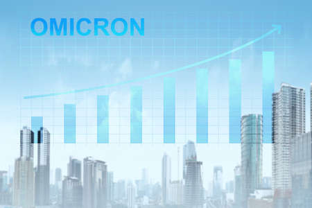 Increased graph of new variant of covid 19 omicron patient with cityscape background