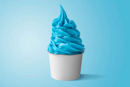 Blueberry ice cream on the bowl with colored backgroundの写真素材