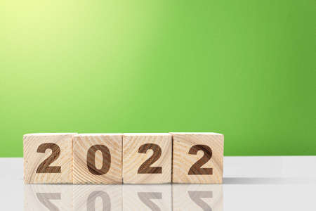 2022 on the wooden cube. Happy New Year 2022の写真素材