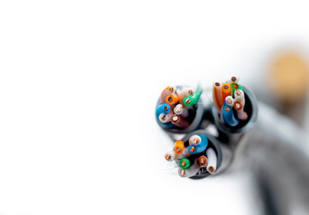 Colorful cable wire isolated over white backgroundの写真素材