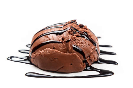 Chocolate ice cream with chocolate sauce with white background