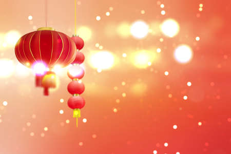 Chinese lanterns hanging with blurred lights background