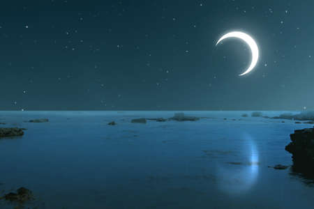 Crescent moon on the night