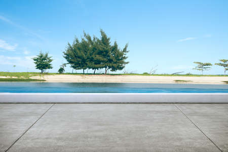 Terrace view with beach and a blue sky background