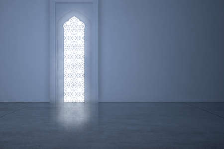 Mosque window with bright light backgroundの写真素材
