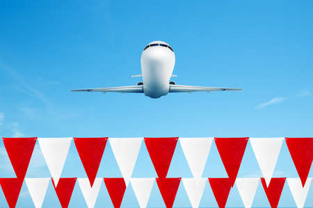 Indonesian flag hanging with ropes with blue sky background