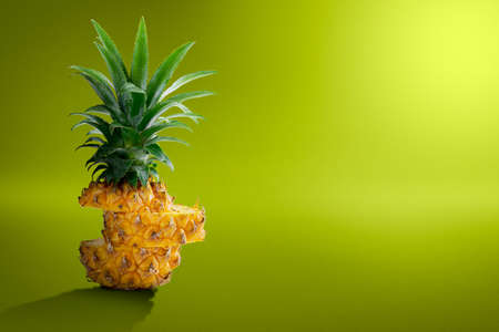 Slice of fresh pineapple with colored backgroundの写真素材