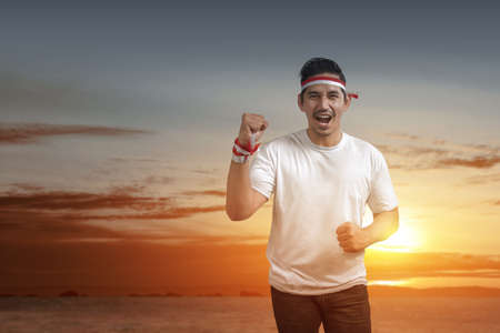 Indonesian men celebrate Indonesian independence day on 17 August. Indonesian independence dayの写真素材