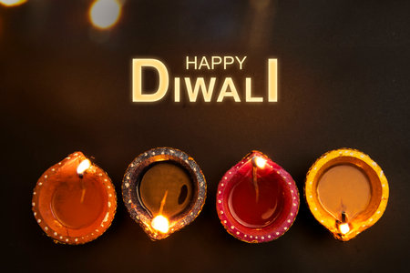 Diya oil lamps for the Diwali festival. Hindu festival of lights celebration. Happy Diwaliの写真素材