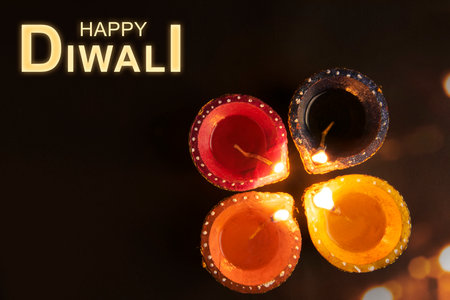 Diya oil lamps for the Diwali festival. Hindu festival of lights celebration. Happy Diwaliの写真素材