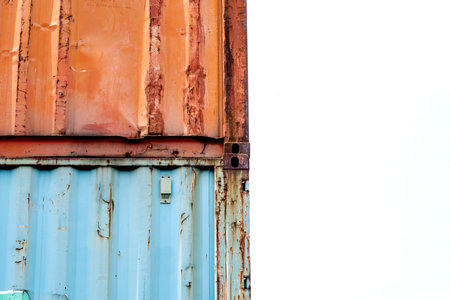 Stack of cargo container isolated over white backgroundの写真素材