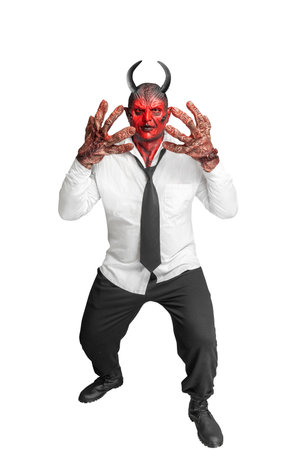 Devilman standing isolated over white background. Halloween conceptの写真素材