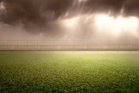 Grass inside the football stadiumの写真素材