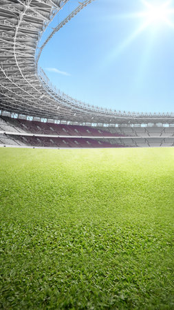 Grass inside the football stadiumの写真素材