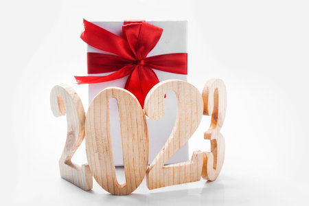 2023 with a gift box with a white background. Happy New Year 2023