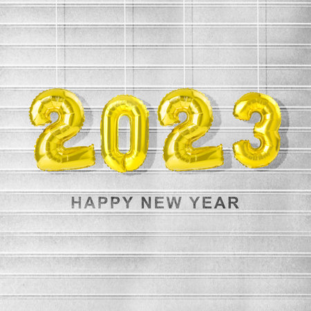 2023 with a white wall background. Happy New Year 2023