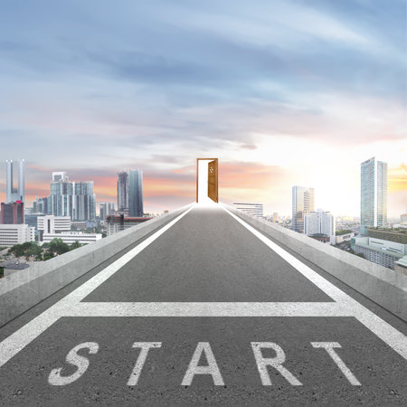 Start line on the street with a cityscapes background