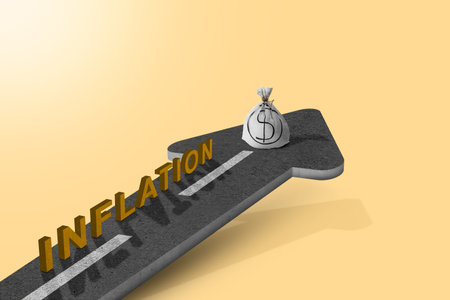 Road arrow to inflation with colored backgroundの写真素材