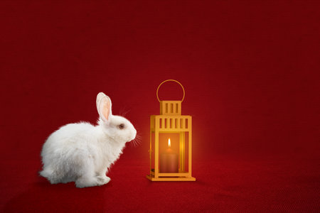 Rabbit on a colored background. Happy Chinese New Year. Chinese New Year of Rabbitの写真素材